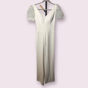 Custom White Puff Sleeve Bridal Jumpsuit Small